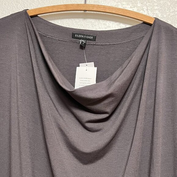 NWT Eileen Fisher Draped Front K/L Dress Grey Short Sleeve Size S - Picture 9 of 15